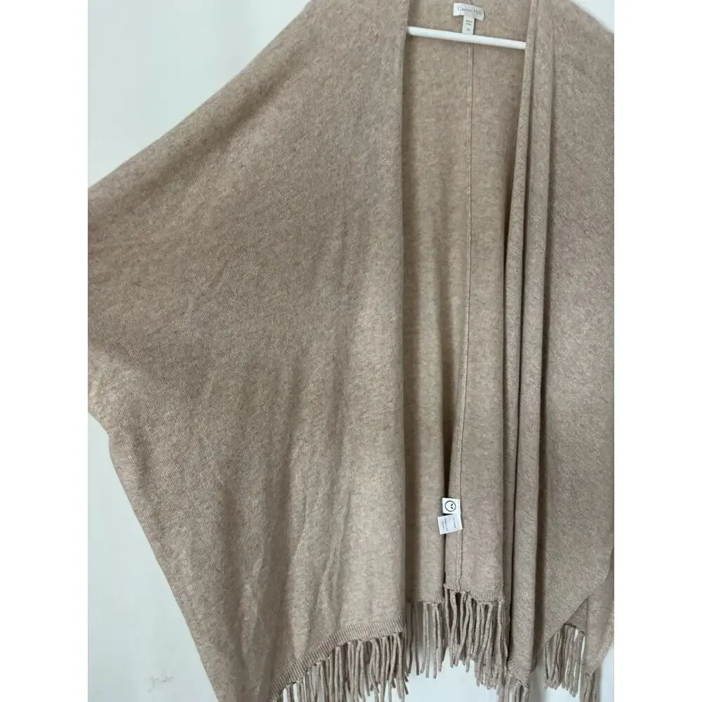 Garnet Hill Cashmere Wrap Shawl OS Womens Long Oat Heather Fringe Soft